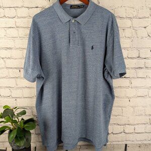 Polo short sleeve medium blue cotton shirt, XXL 2XL